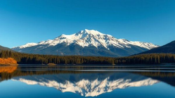 Serene Alberta CCUS ecosystem with snow-capped mountains and reflection