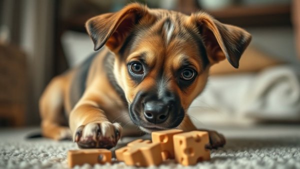 Vancouver pets: young dog playing with puzzle toy indoors