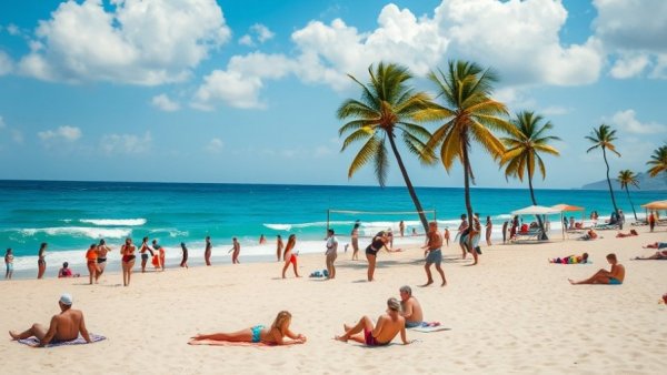 Vibrant Puerto Vallarta beach scene depicting beach life.