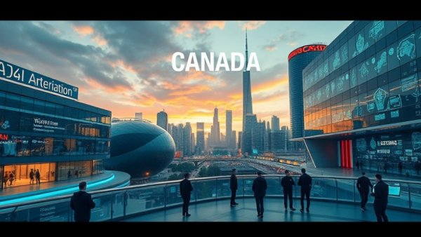 Futuristic Canadian landscape symbolizing AI governance.