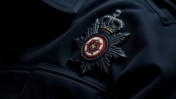 RCMP police badge close-up related to train accidents in Maple Ridge