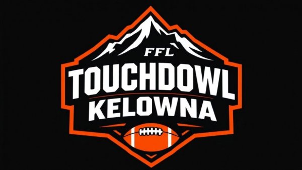 Touchdown Kelowna BC Lions logo with mountain and CFL imagery.
