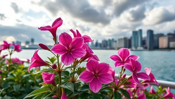 Cityscape with flowers signifies permanent daylight saving time in BC.