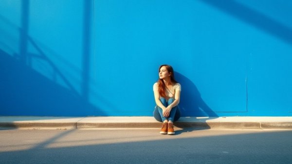 Young woman sitting alone against a blue wall, illustrating loneliness and heart disease risk.