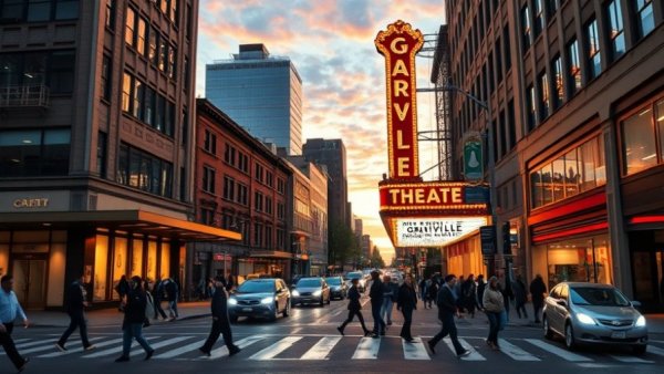 Bustling Granville Street Pedestrian Zone at sunset with vibrant lights.