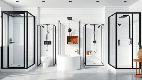 Elegant black-framed shower designs in modern bathrooms for 2026 trends.
