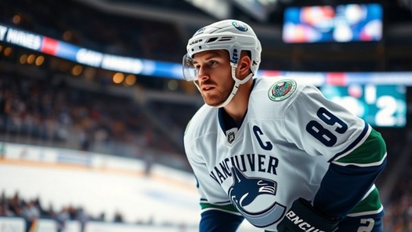 Vancouver Canucks player on the ice, focused and ready.