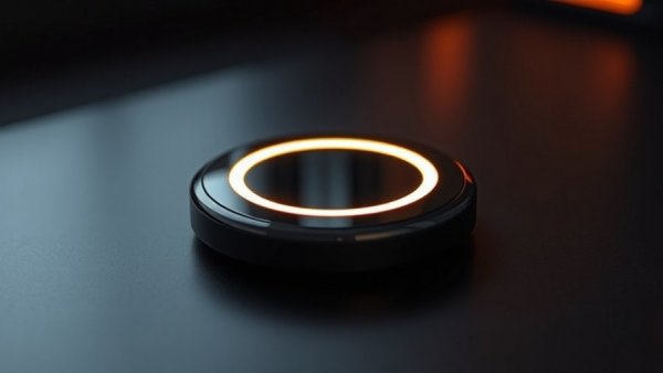 Futuristic black smart device with glowing LED ring for AI wearables