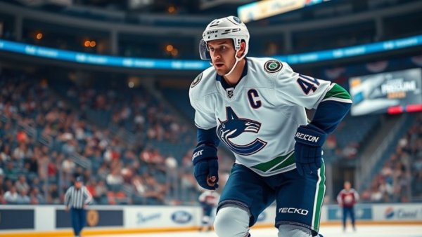 Vancouver Canucks player skating on ice during a game.