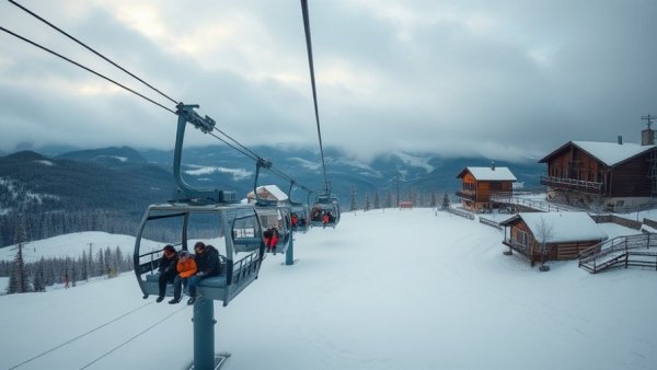 Ski lift over Telluride Ski Resort with snowy slopes and village.
