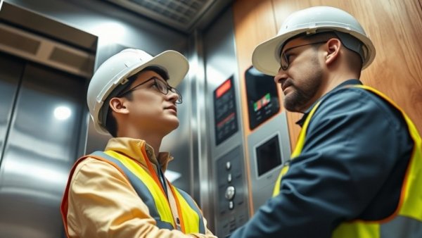 Technician performing elevator maintenance in Vancouver building.