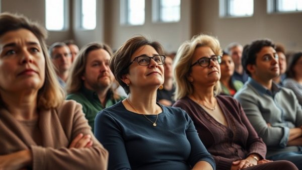 Diverse group of adults receiving professional advice in a bright hall in Vancouver.