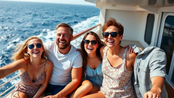 Family having a fun, family-friendly cruise experience on a sunny day.