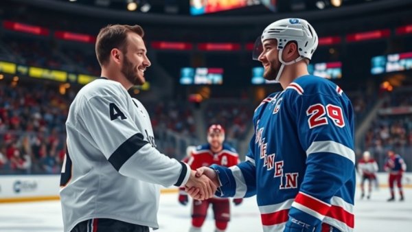 NHL Vancouver - Hockey players in game handshake, friendly interaction