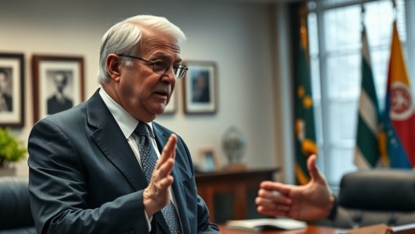 Formal office setting with older man engaging, Iran conflict impact on families.