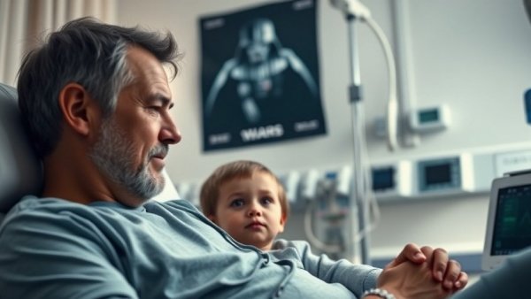 Man and child in room with medical equipment, highlighting Colorado Medicaid cuts implications.