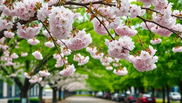 Vancouver BC events: Cherry blossoms in a vibrant park setting.