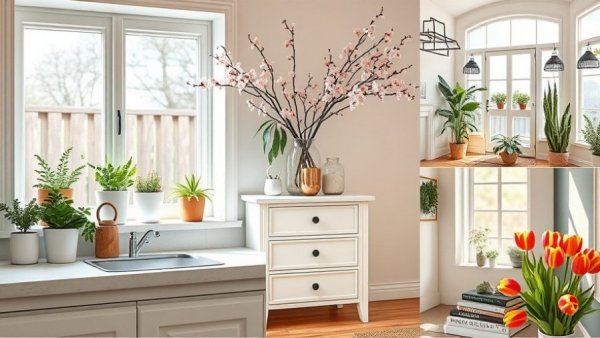 Modern spring decor ideas collage with plants and flowers for 2026