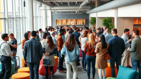 Diverse group of professionals mingling at a technology event in Vancouver.