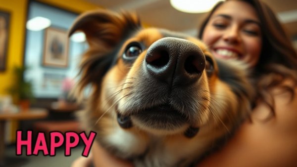 Dog trivia quiz: dog's nose close-up and woman with dog.