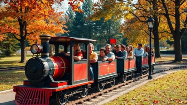 Vancouver BC events: people enjoying a miniature train ride in a sunlit park.