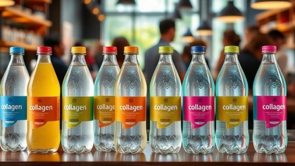 Collagen protein health benefits highlighted with vibrant collagen water bottles