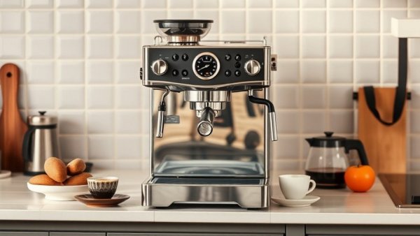 Stainless steel espresso machine on counter for Amazon Big Spring Sale.