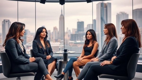 Epstein survivors in a news studio discussing experiences.