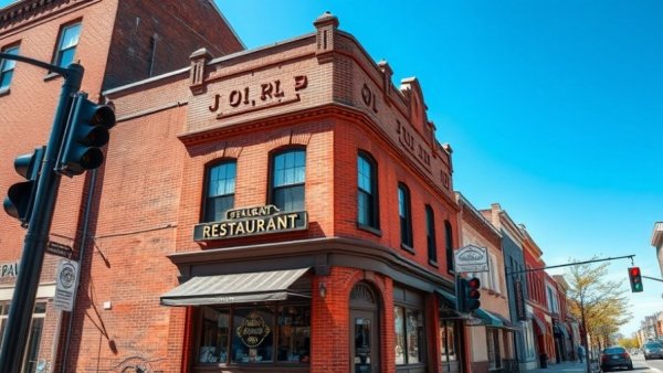 Denver business news: red brick building with restaurant and street view.