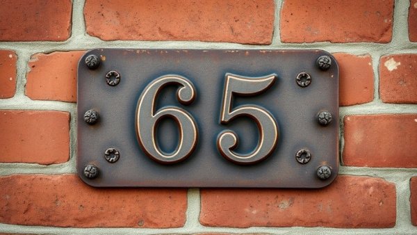 Number 65 on weathered metal plate on brick wall related to New senior deduction Vancouver.