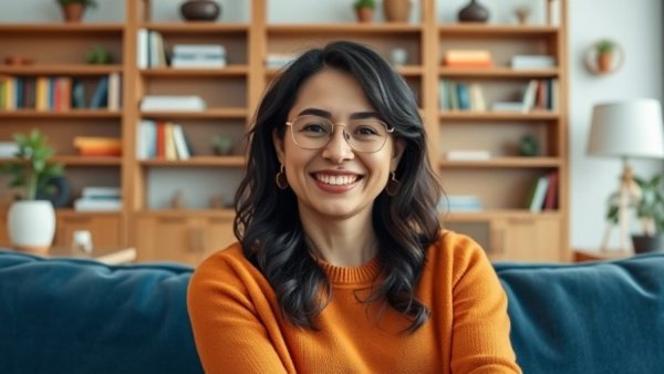 Vancouver health and wellness scene with smiling woman in cozy room.