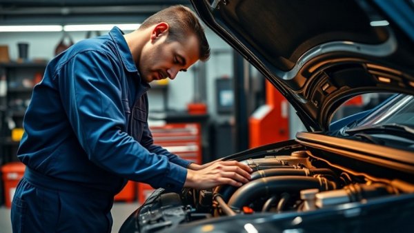 Mechanic examining car engine for failed vehicle inspections