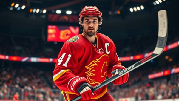 Olli Maatta Calgary Flames player focused during a game.