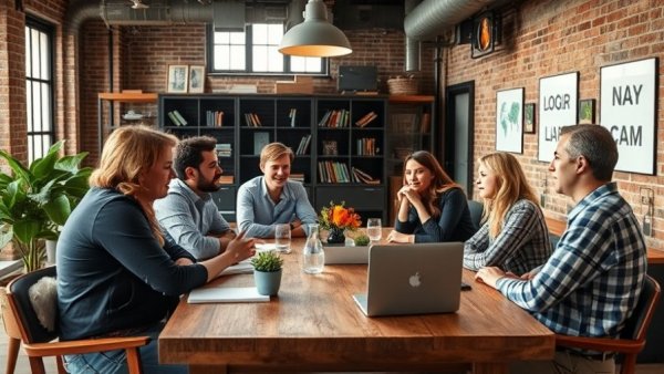 Casual meeting at Vancouver tech events in modern office.