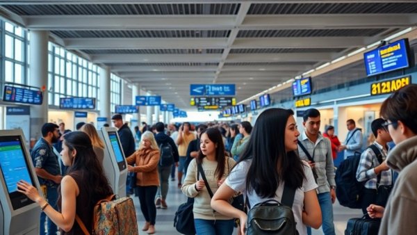 Travelers at airport kiosks searching cheapest flights to Asia 2026.