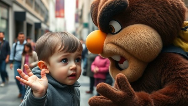 Child with mascot at Denver Rockies Opening Day event.