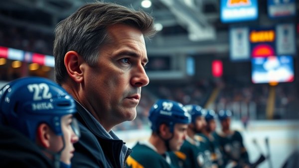 Vancouver Canucks coach intently watching game on ice.
