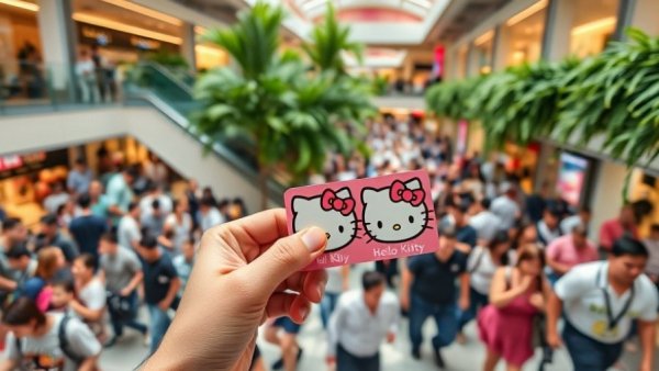 Crowds gather in mall for Hello Kitty Compass Card release.