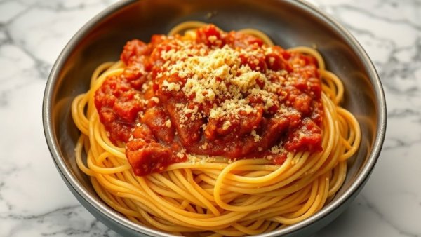 Tinned fish dinner recipe: spaghetti in tomato sauce with breadcrumbs.