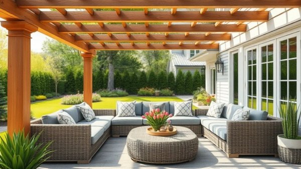 Spacious outdoor patio with pergola for home improvement in Vancouver.