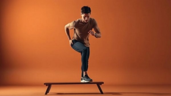 Focused person performing step workout benefits in studio.