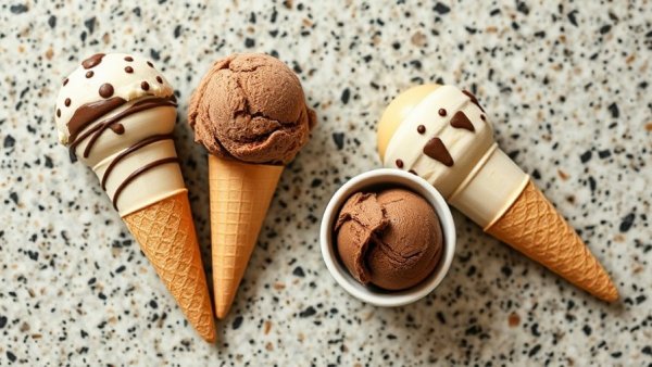 Best ice cream scoops with chocolate ice cream on countertop.