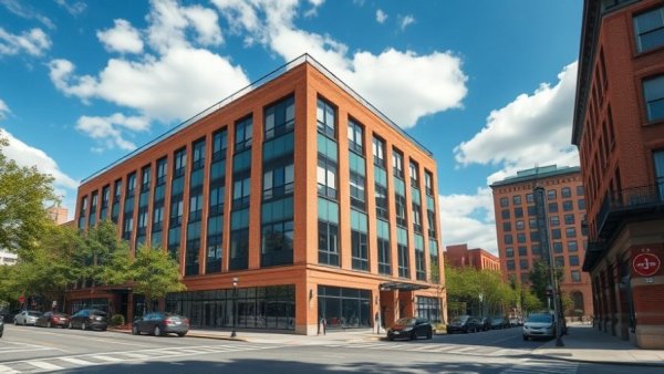 Denver business news: Central Denver office building with cars parked.