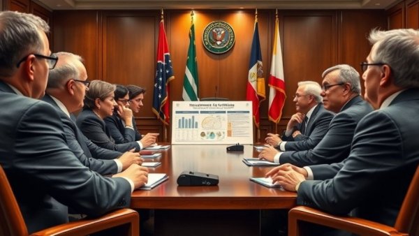 Government officials in meeting discussing Colorado budget shortfall.