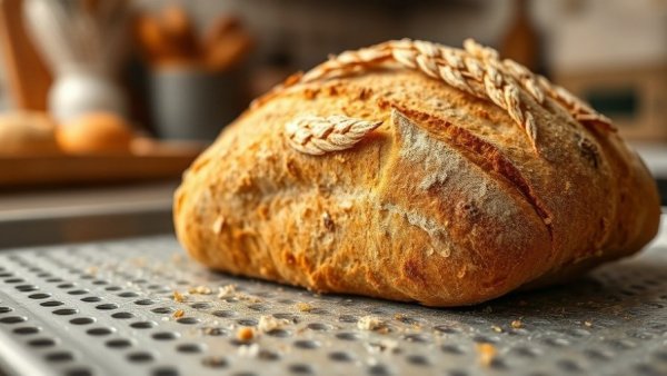 Crusty artisanal wheat bread, beneficial for gut health and blood sugar.
