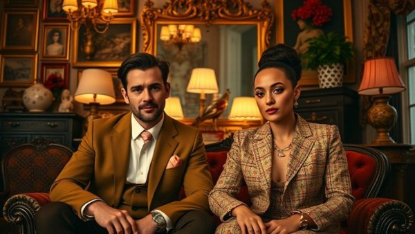 Stylish duo sitting in vintage decor room showcasing entertainment in Denver.