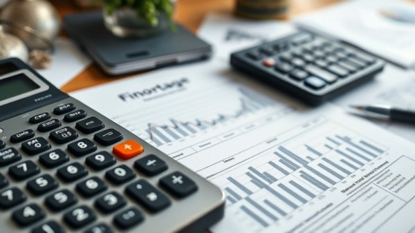 Financial document with mortgage rates and calculator on a desk