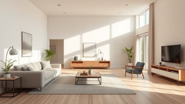Spacious minimalist living room showcasing decluttering methods.