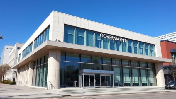 Modern governmental building in Denver under blue sky.