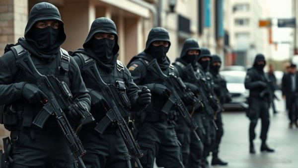 Armed militants reject Gaza disarmament, group in military gear.